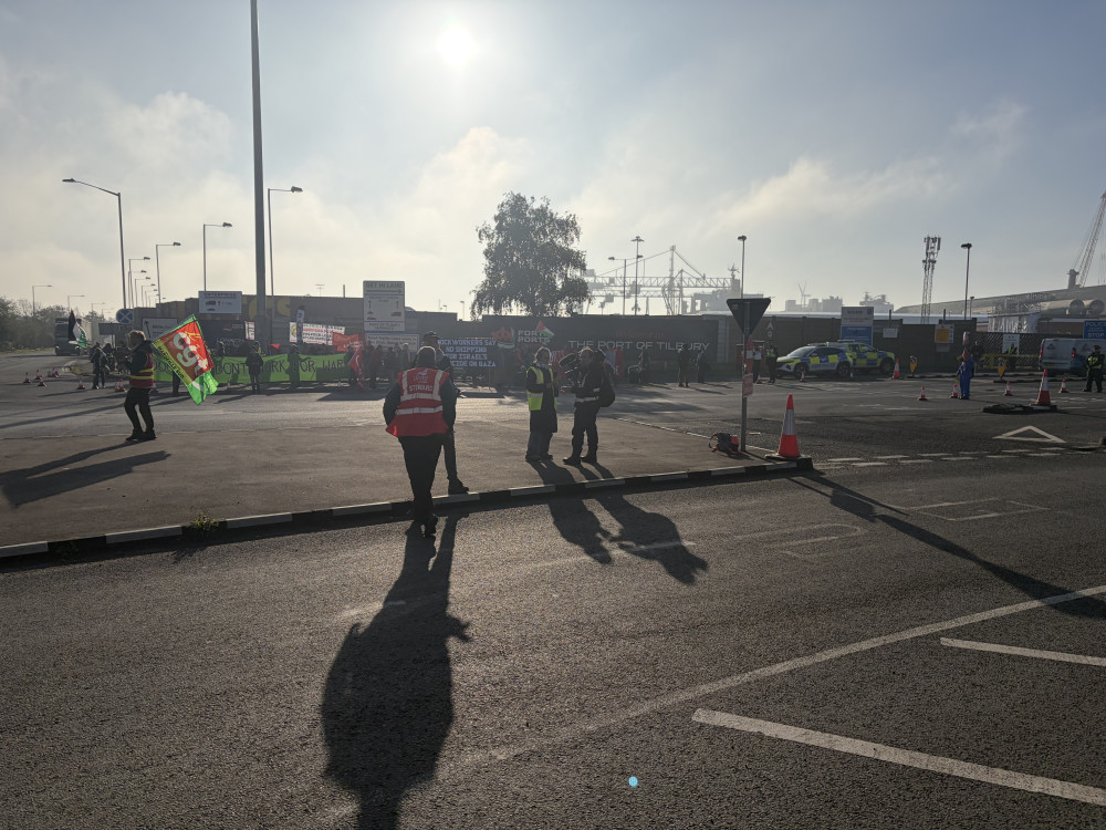 The scene outside the Port of Tilbury this morning.