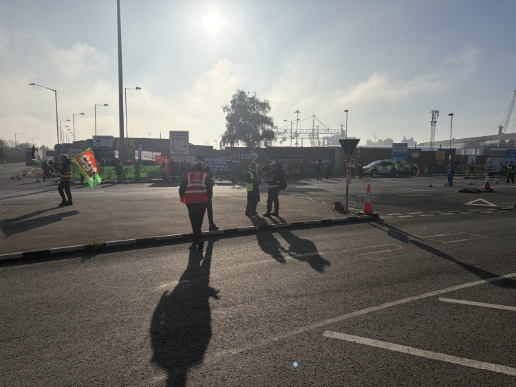 The scene outside the Port of Tilbury this morning.