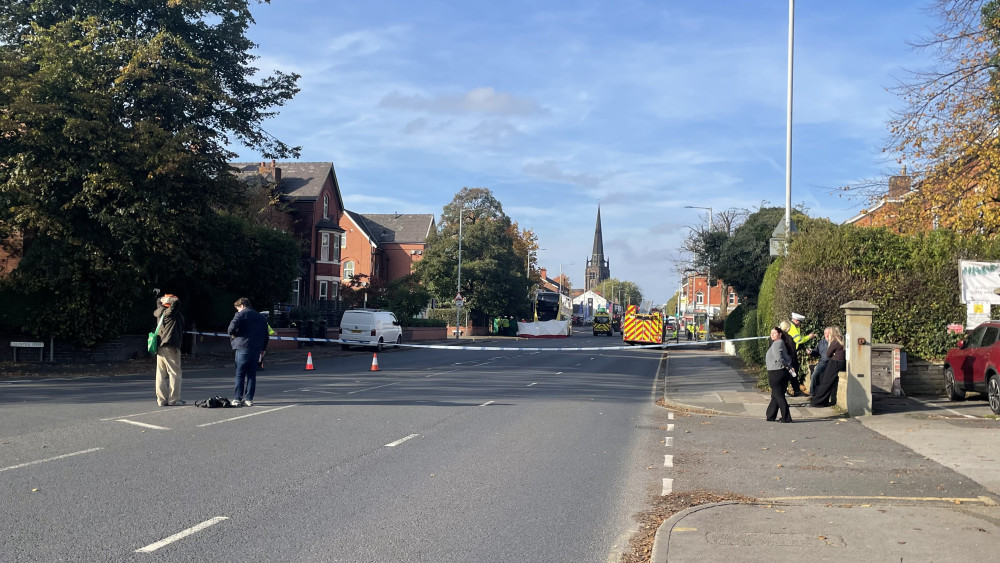 The A6 around Heaviley is closed after a man died in a collision with a bus - emergency services are currently at the scene