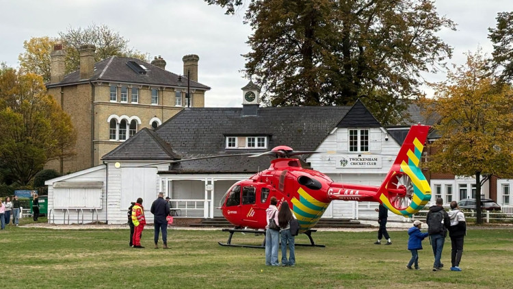 A London's Air Ambulance Charity helicopter at Twickenham Green on 29 October (credit: Twickenhamians Community/ Facebook).