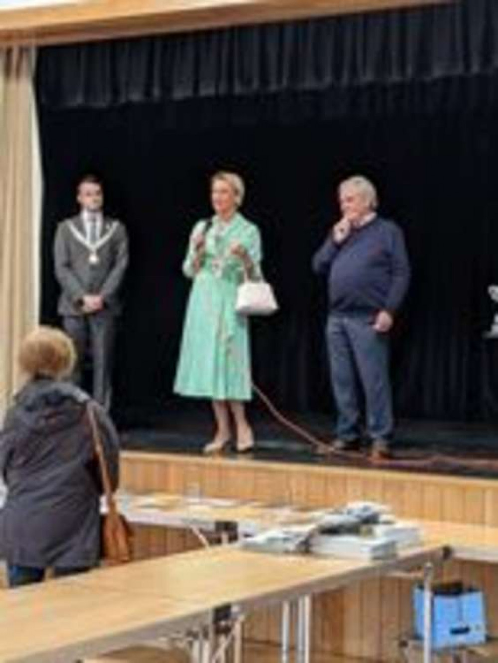 Alsager Town Council chairman, Michael Unett, Mayor of Cheshire East, Councillor Sarah Pochin and President of  Alsager Gardens Association