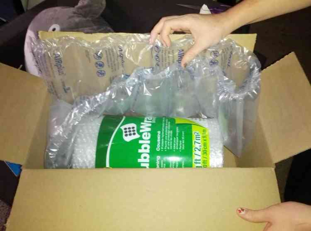 Air pillows being used to pack bubble wrap in an Amazon parcel (Photo: drdoctorphd)