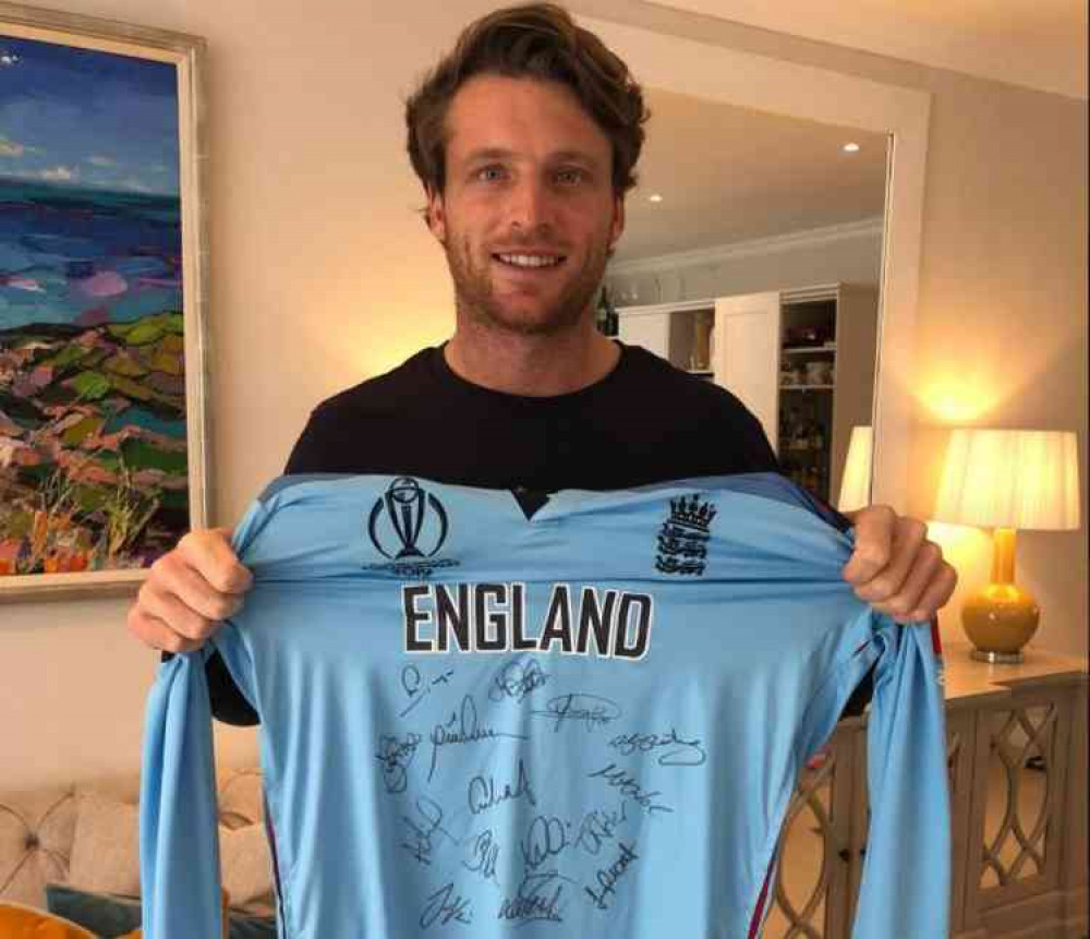 Jos Buttler with the shirt he is auctioning for charity