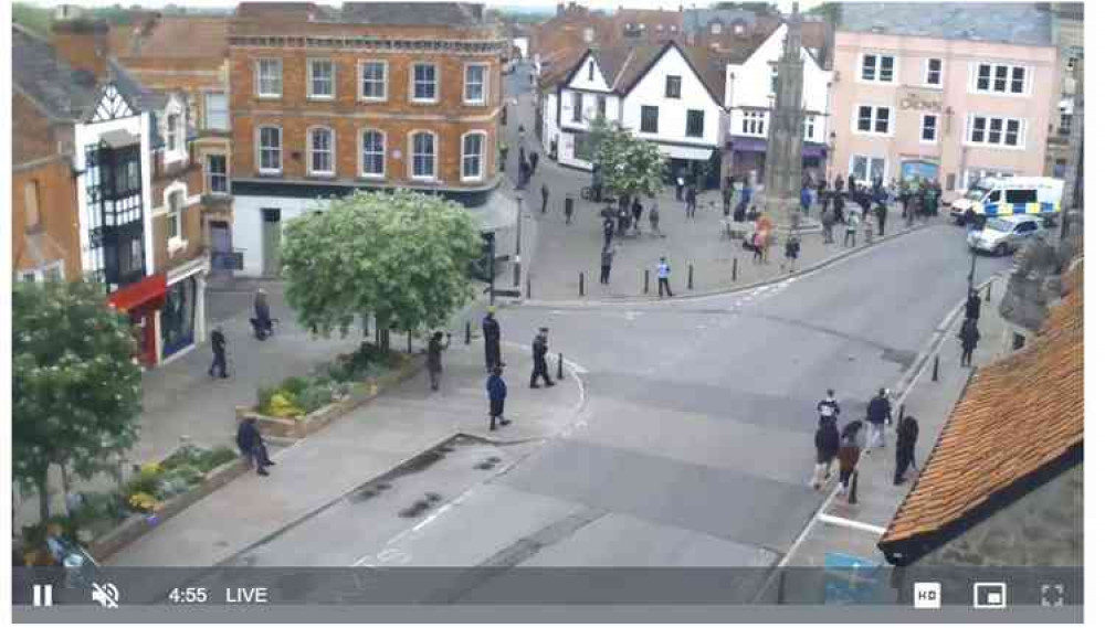 Screen grab of the protest taken from the Glastonbury Market Place webcam (Photo: GlastonburyOnline)