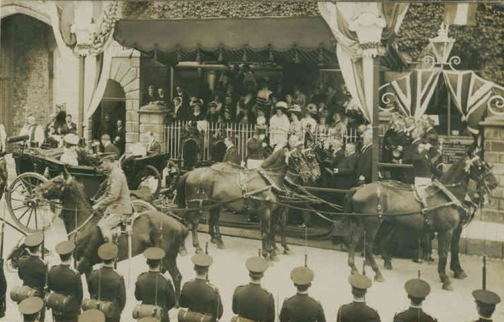 The royal delegation arrive at the new entrance to Glastonbury Abbey