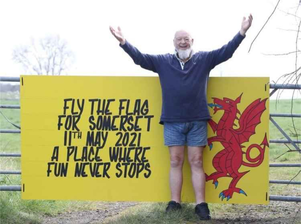 Somerset Day patron Michael Eavis flying the flag for Somerset at Worthy Farm Somerset Day patron Michael Eavis flying the flag for Somerset at Worthy Farm