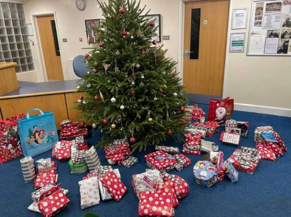 Donated Christmas presents wrapped and ready to go