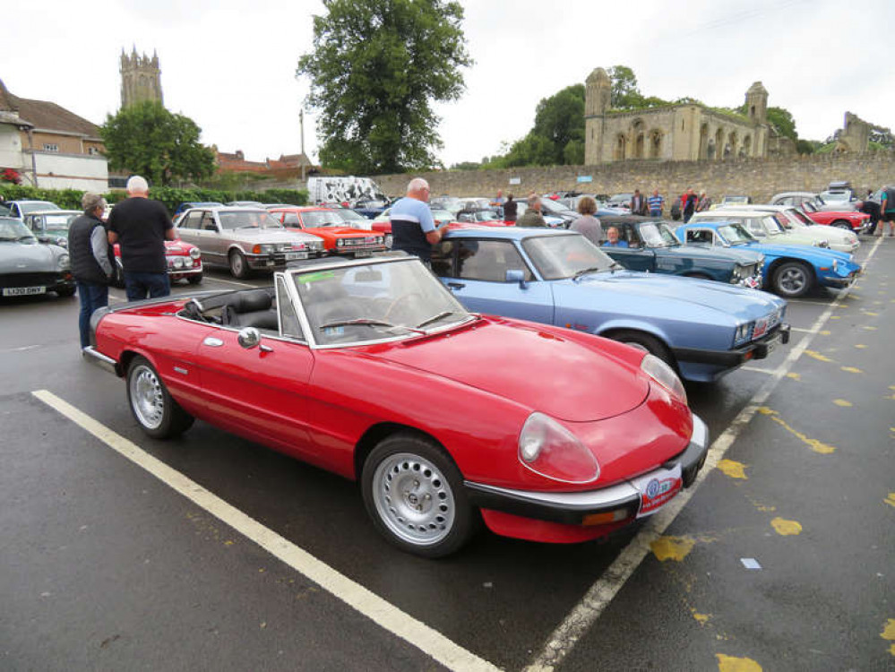 Some of the cars at the Abbey for the start of the Tour