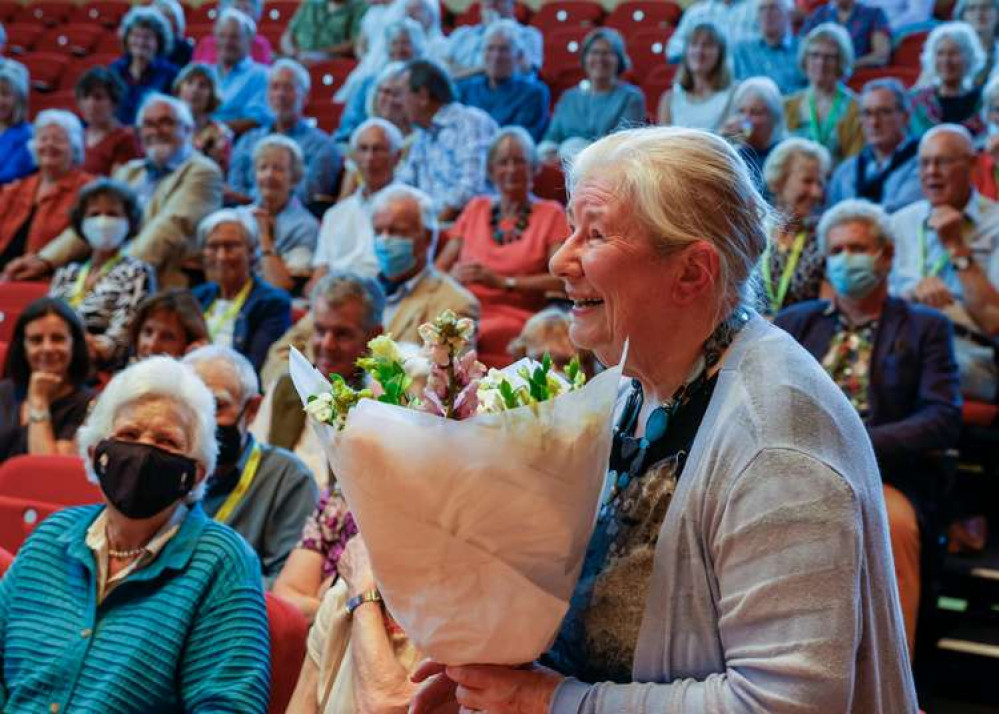 Wells resident Pamela Egan with an audience of festival supporters