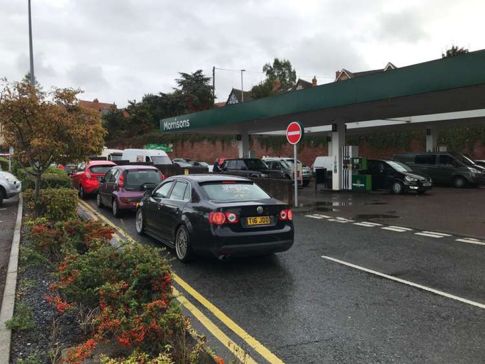 The Morrisons petrol station in Glastonbury earlier this afternoon