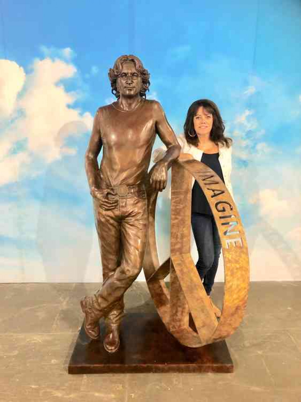 John Lennon Peace Statue with sculptor Laura Lian