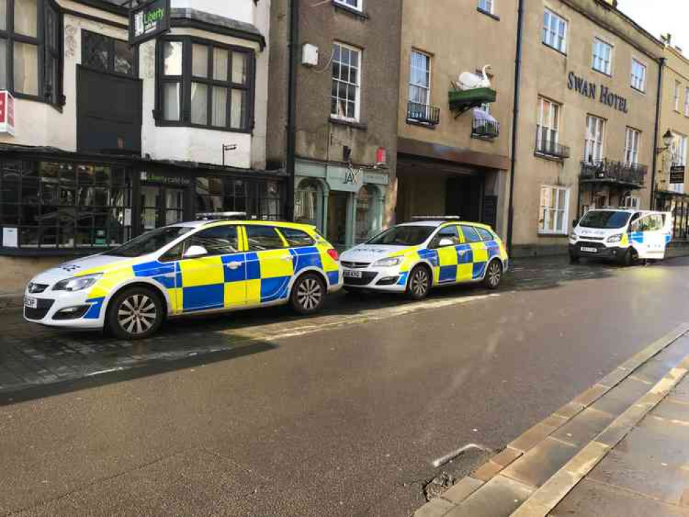 The police vehicles in Sadler Street, Wells