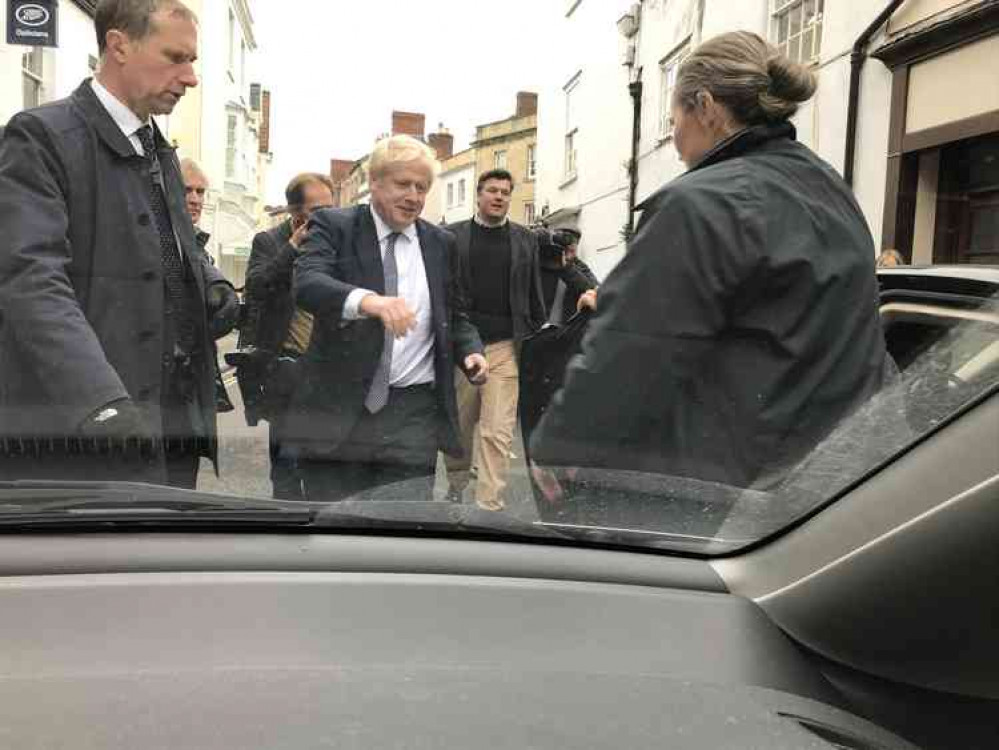 Boris Johnson in Wells today with Conservative candidate James Heappey