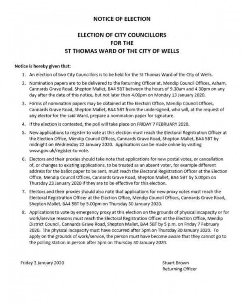 Notice of Election Notice of Election