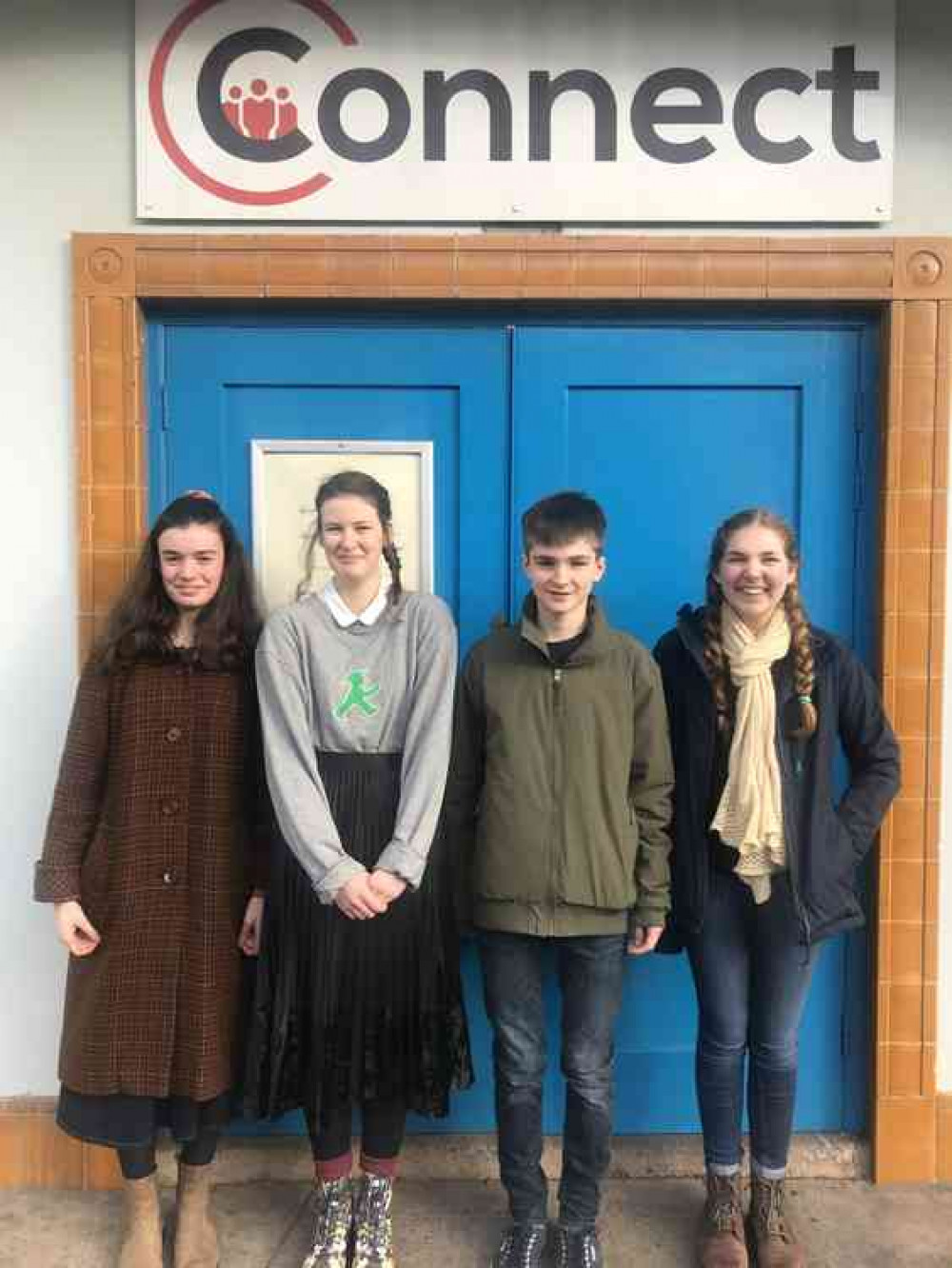 Blue School Plastic Free and Eco Team explained how they spent the money they received at the previous SOUP. From left are Martha Khan, Morven Jamieson, Orlando Borodale and Hannah Laird