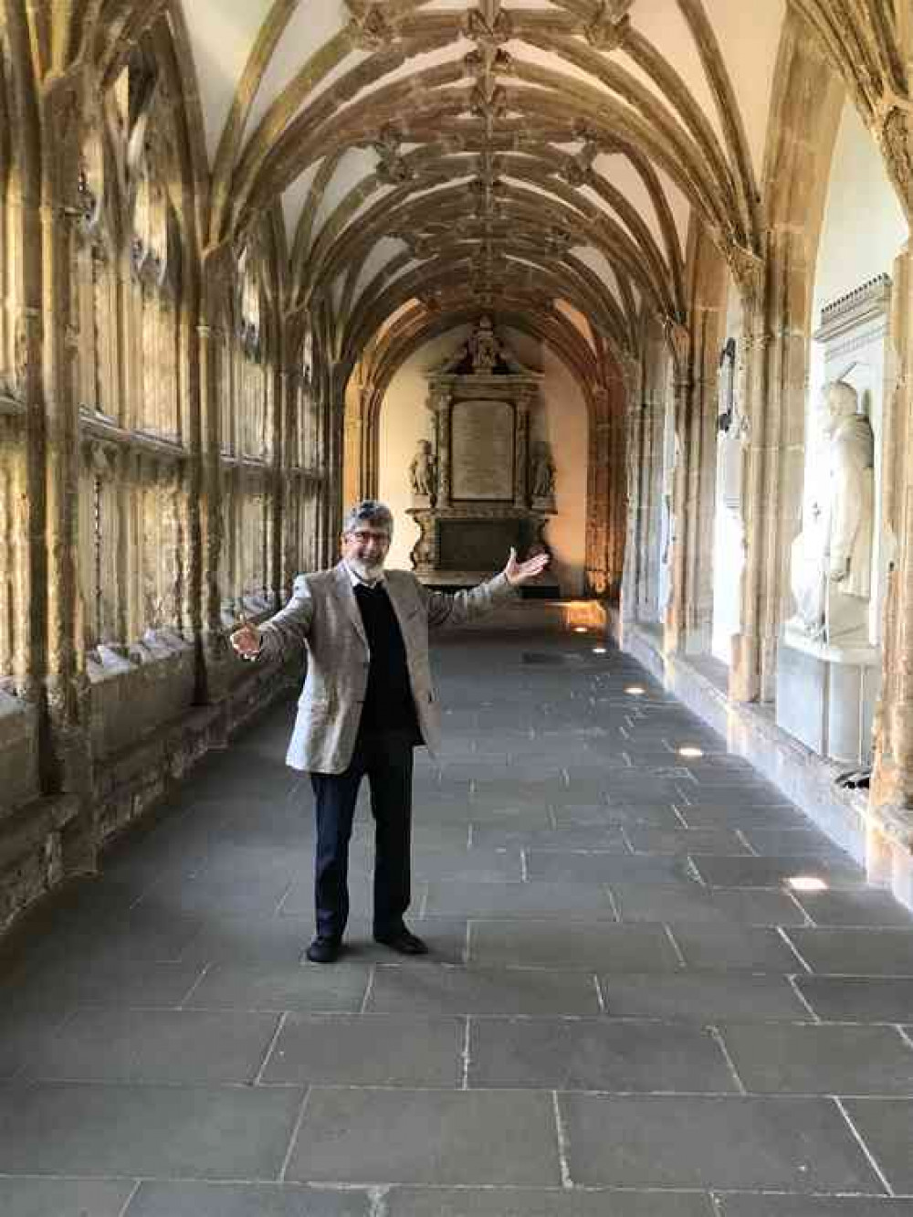 Paddy O'Hagan, chair of WAC, in the cloisters of Wells Cathedral, which will be filled the 2020 shortlisted works of art as soon as it is safe to do so