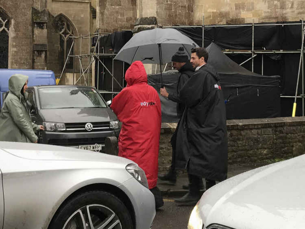 Matthew Goode with Teresa Palmer (in red rain jacket) at Wells Cathedral last year