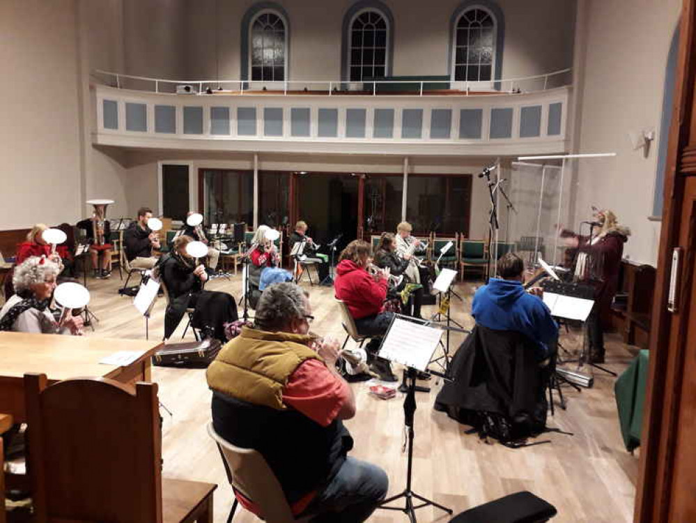 Wells City Band practising in Seager Hall, Wells