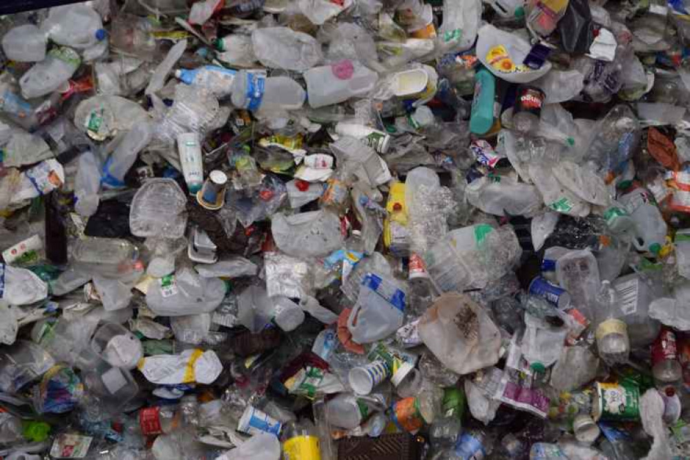 Plastic ready for recycling at Somerset Waste Partnership's depot in Mendip