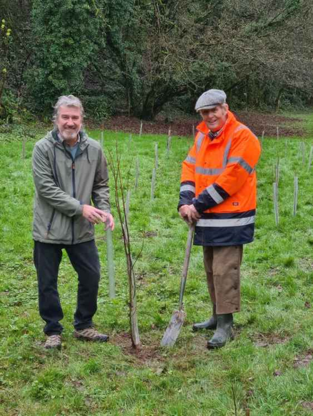 Joint effort: Mendip District Council's Councillor Tom Ronan and Binegar parish councillor John Scadding plant trees. Mendip donated tree whips to the parish to help it with its flood prevention measures. Joint effort: Mendip District Council's Councillor Tom Ronan and Binegar parish councillor John Scadding plant trees. Mendip donated tree whips to the parish to help it with its flood prevention measures.