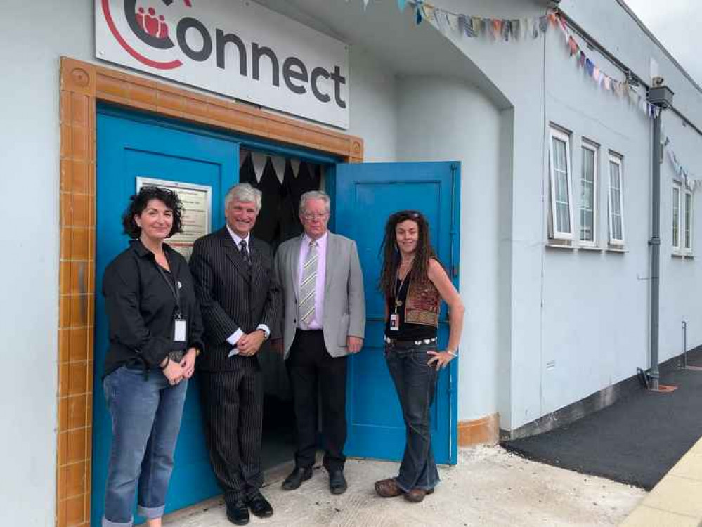 Sharon Edmonds, the High Sheriff, the mayor and Rachel Inman outside at the Connect Centre on Portway Sharon Edmonds, the High Sheriff, the mayor and Rachel Inman outside at the Connect Centre on Portway