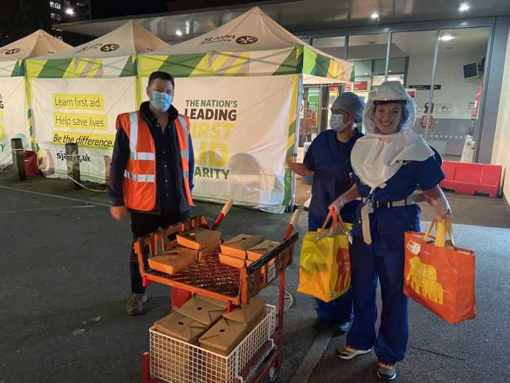 Co-founder of Critical NHS Niall Barrett delivering Christmas meals to Covid-ward staff in Lewisham. Credit: @CriticalNHS